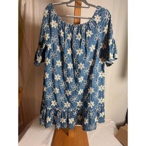 Label by Five Twelve Womens Blue Floral Embroidered Off Shoulder Denim Dress‎ 14